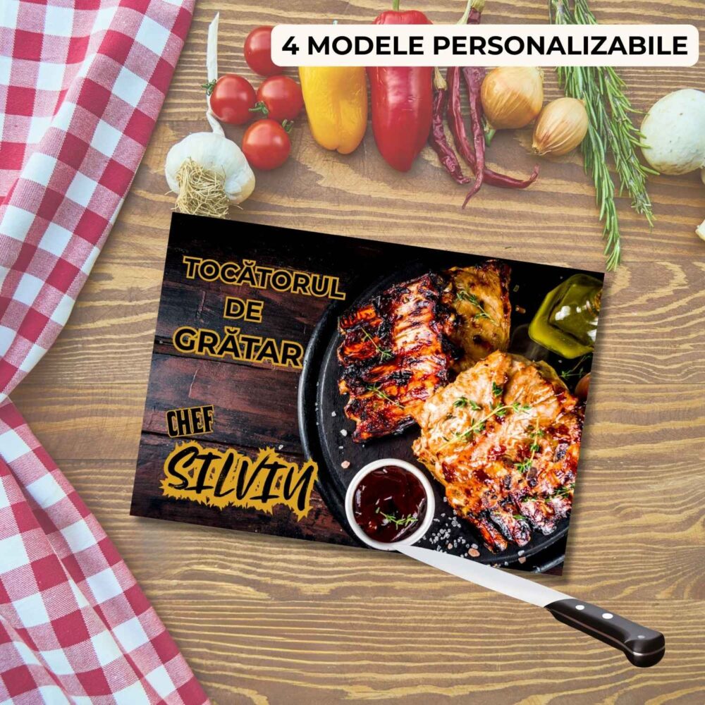 Tocător personalizat grătar și BBQ cu nume, model Chef de grătar, cadou pentru pasionat de grătar