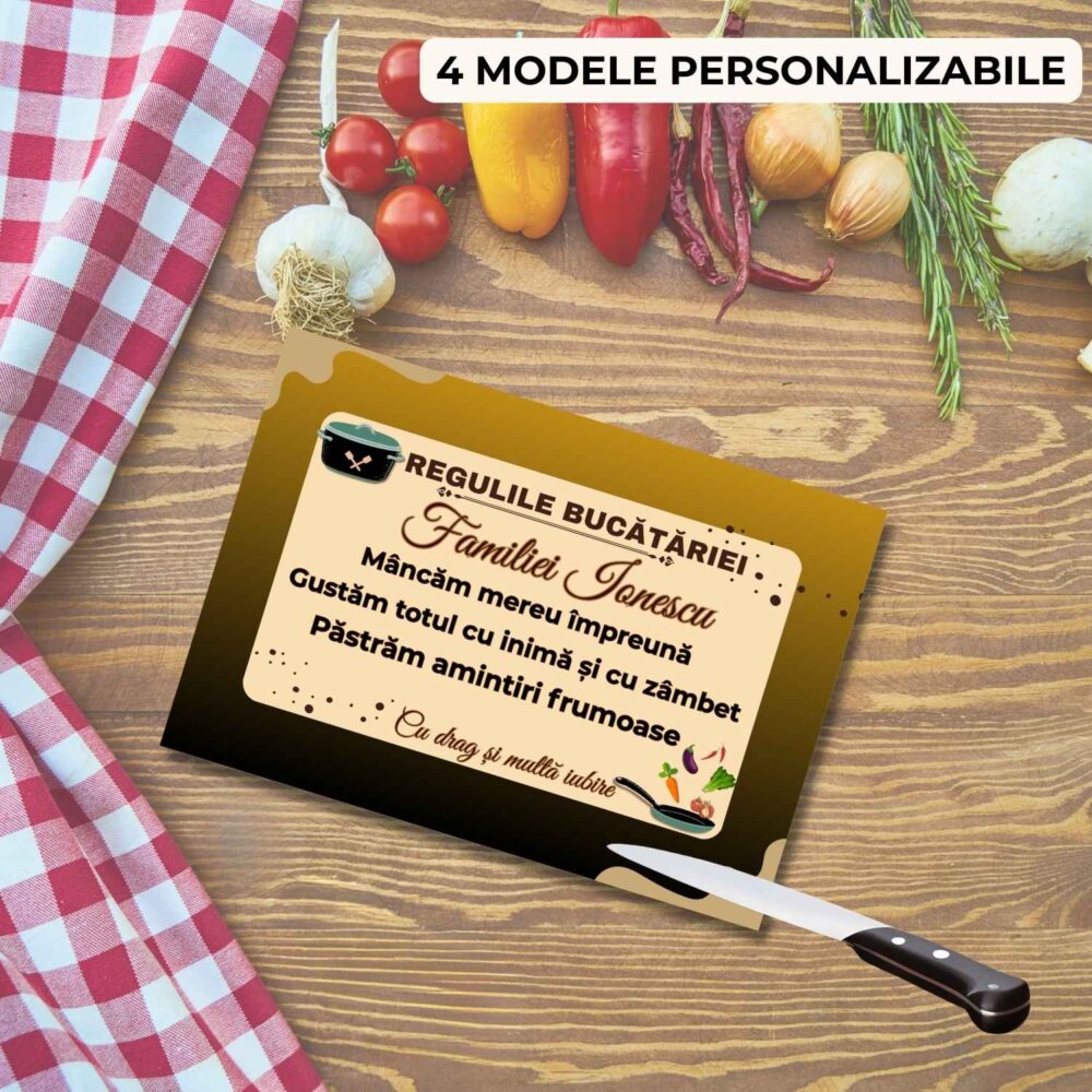 Tocător personalizat Regulile Bucătăriei Familiei cu nume, model emoțional, cadou pentru familie, bucătărie sau casă nouă