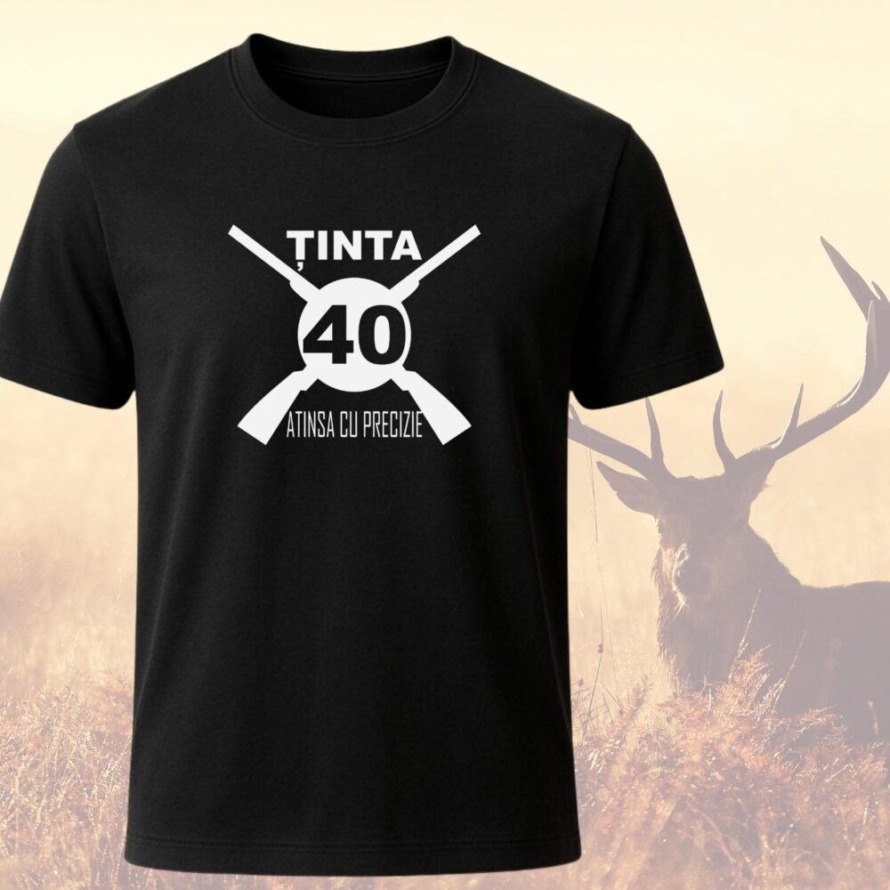 Tricou aniversar pentru vânător cu vârstă – model „Ținta 40”, idee cadou Crăciun / aniversare