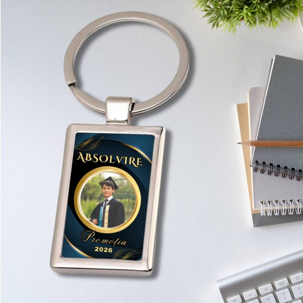 Breloc absolvire personalizat cu fotografie, model Verde Petrol Premium și promoția