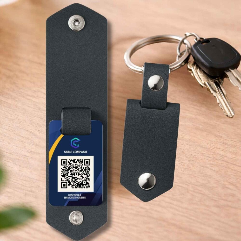 Breloc corporate cu logo si QR catre website, personalizat premium pentru companie