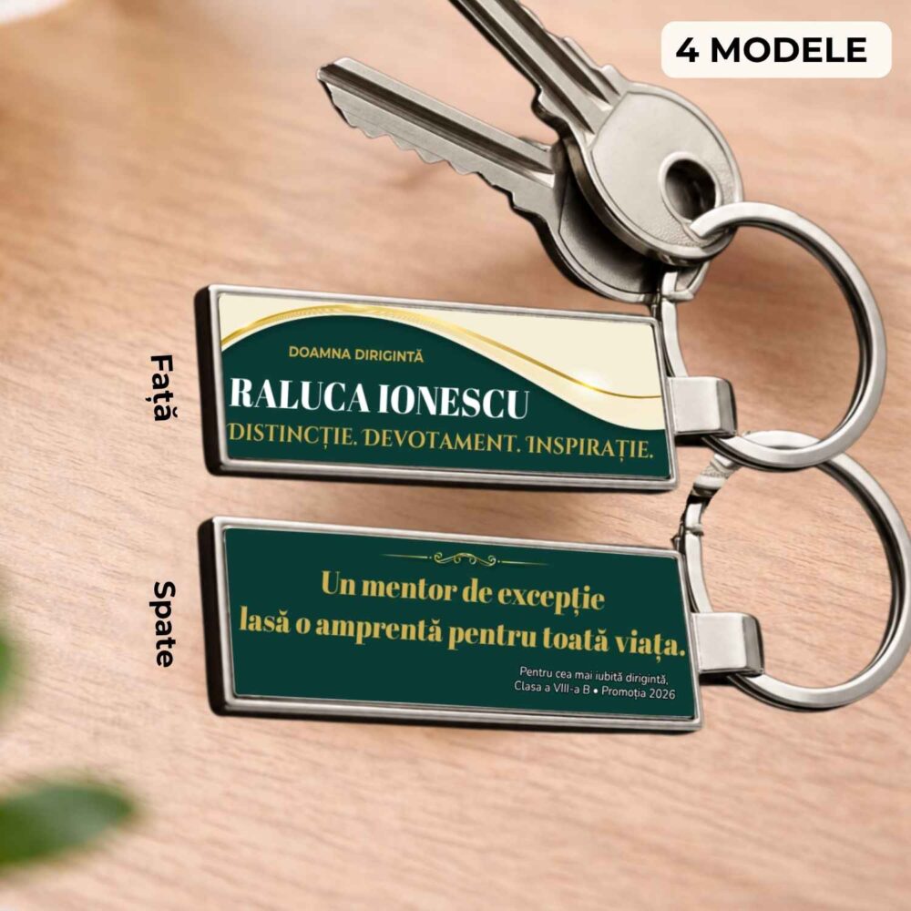 Breloc slim profesori personalizat fata-verso - model Mentor de Exceptie cu nume, personalizat pe ambele fete. Cadou premum pentru cadre didactice