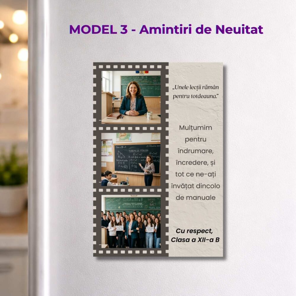 Magnet apreciere profesori model Amintiri de Neuitat 10x15, colaj cu poze și mesaj pentru profesoară