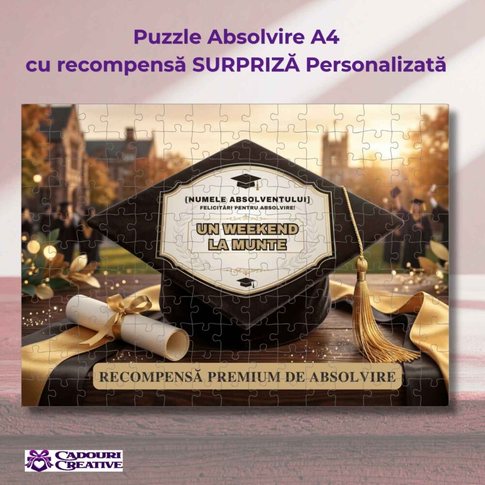 Puzzle surpriză personalizat pentru absolvire cu recompensă weekend la munte, cadou interactiv pentru absolvent