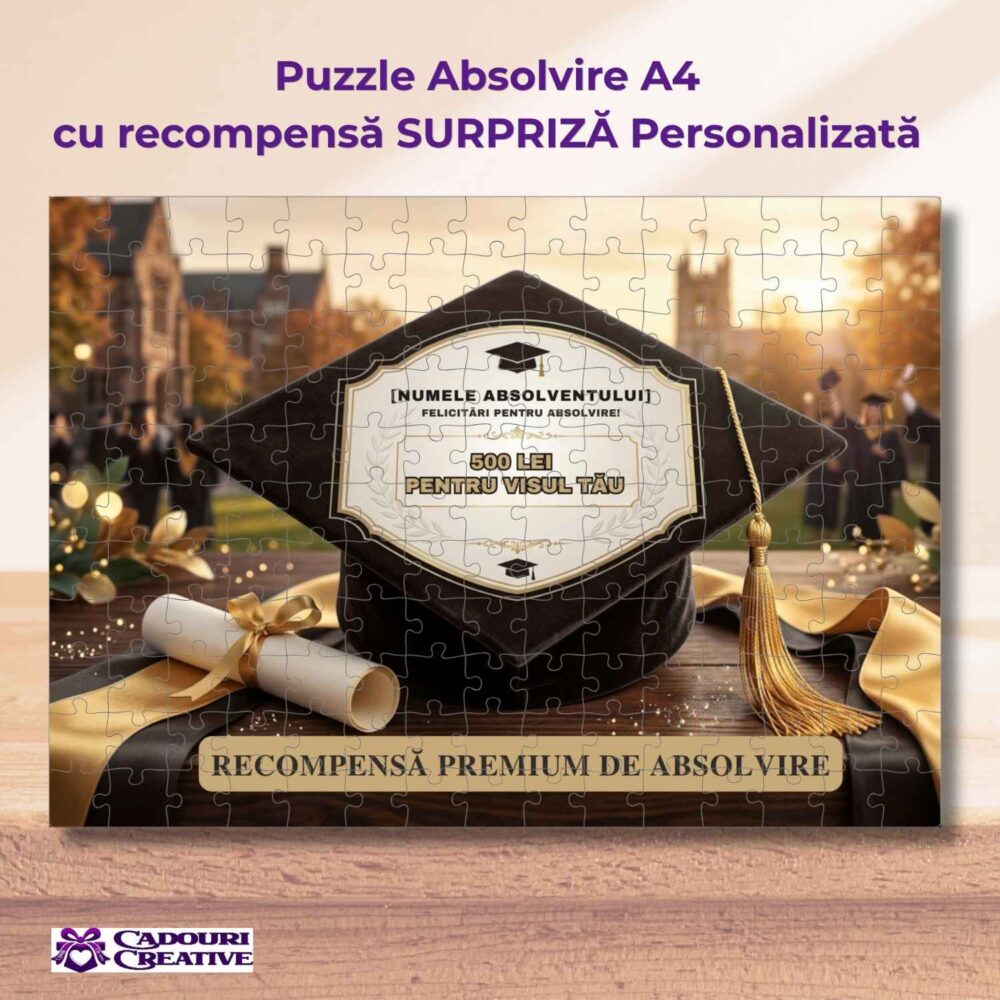 Puzzle personalizat pentru absolvire cu premiu în bani și mesaj de felicitare, cadou surpriză pentru noul început