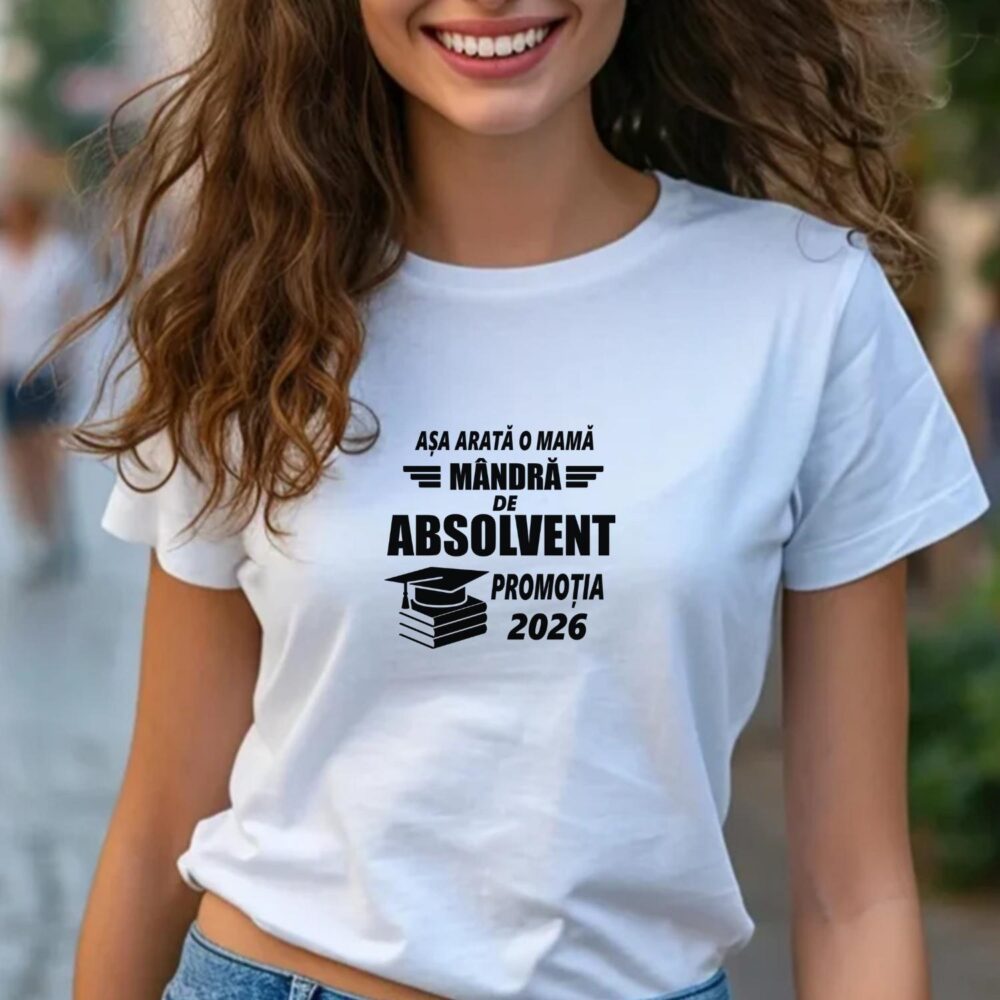 Tricou părinte de absolvent personalizat pe alb, model pentru familie, absolvire și promoția anului