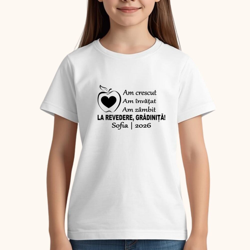 Tricou copii cu mesaj Am crescut Am învățat Am zâmbit La revedere grădiniță, model emoțional pentru final de an
