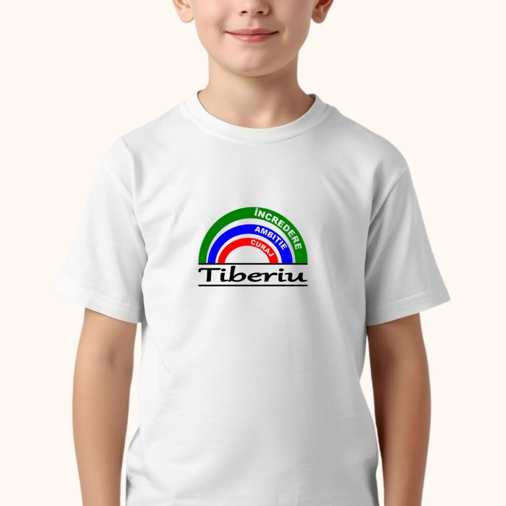 Tricou copii curcubeu personalizat cu nume, model motivațional cu încredere, ambiție și curaj
