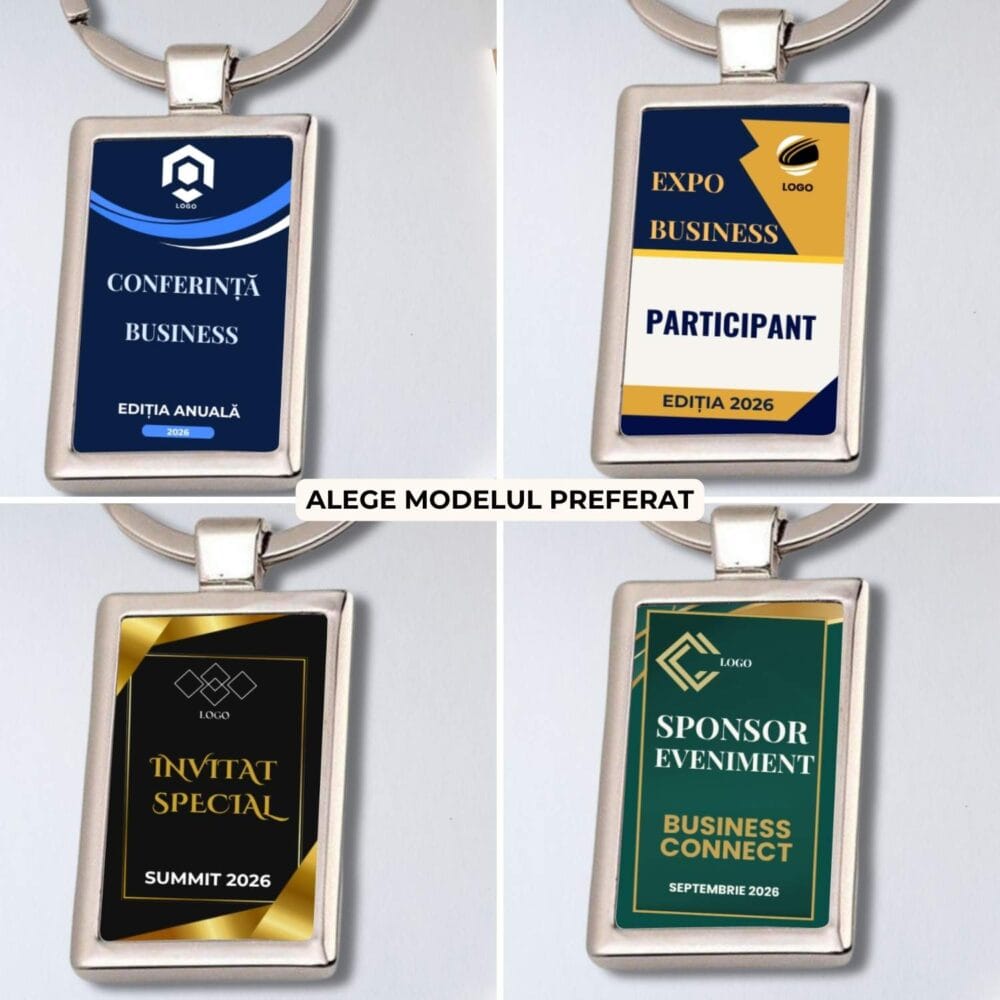 Breloc corporate personalizat, 4 modele pentru conferinte, targuri si evenimente business