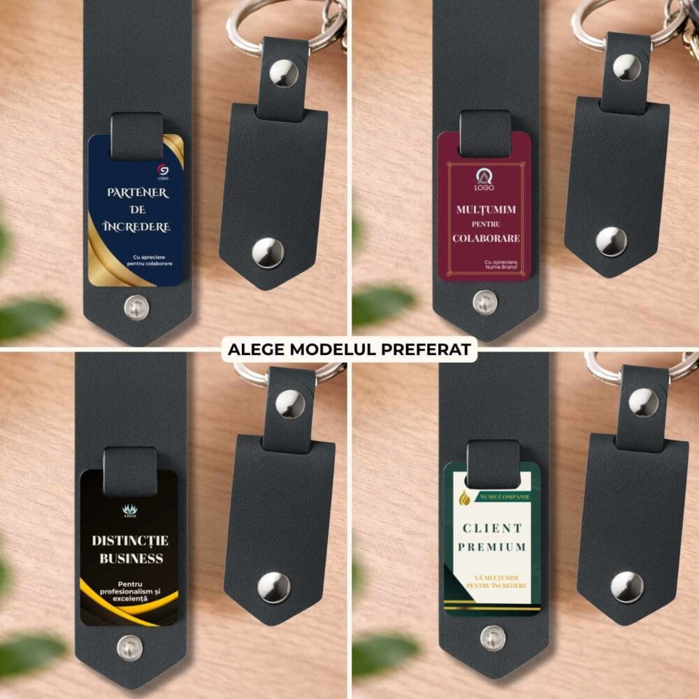 Breloc corporate personalizat premium, 4 modele pentru colaboratori, parteneri si clienti business