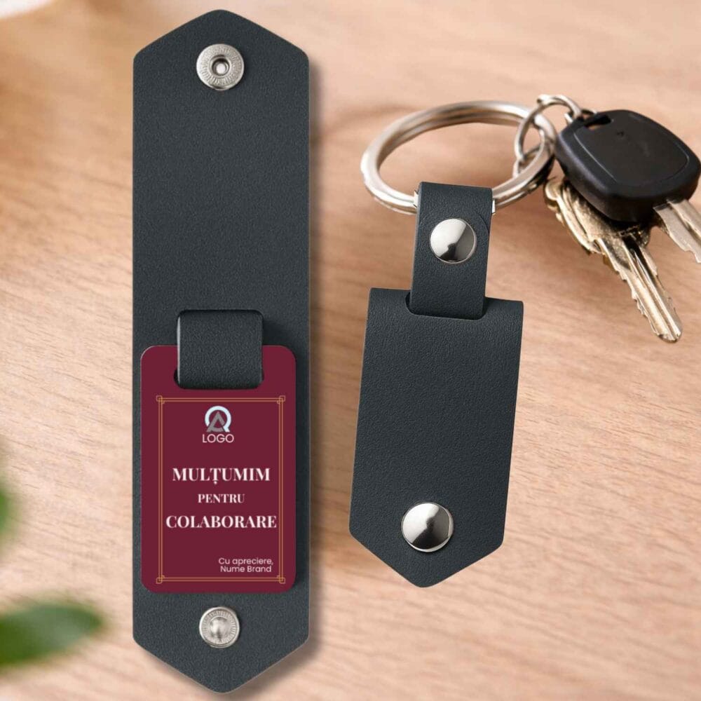 Breloc corporate personalizat premium, model Multumim pentru Colaborare, cadou business elegant