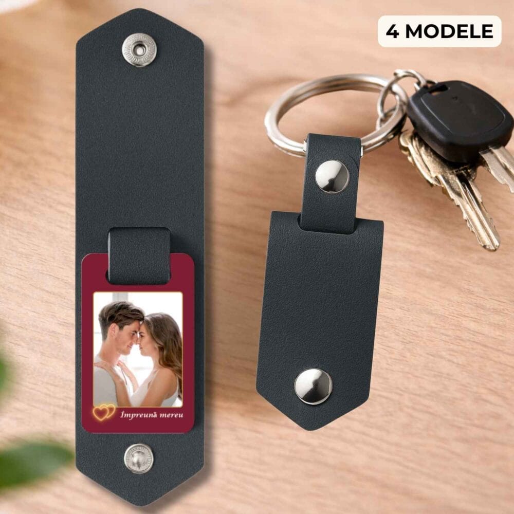 Breloc cuplu personalizat cu poză, model Împreună mereu, cadou romantic pentru aniversare