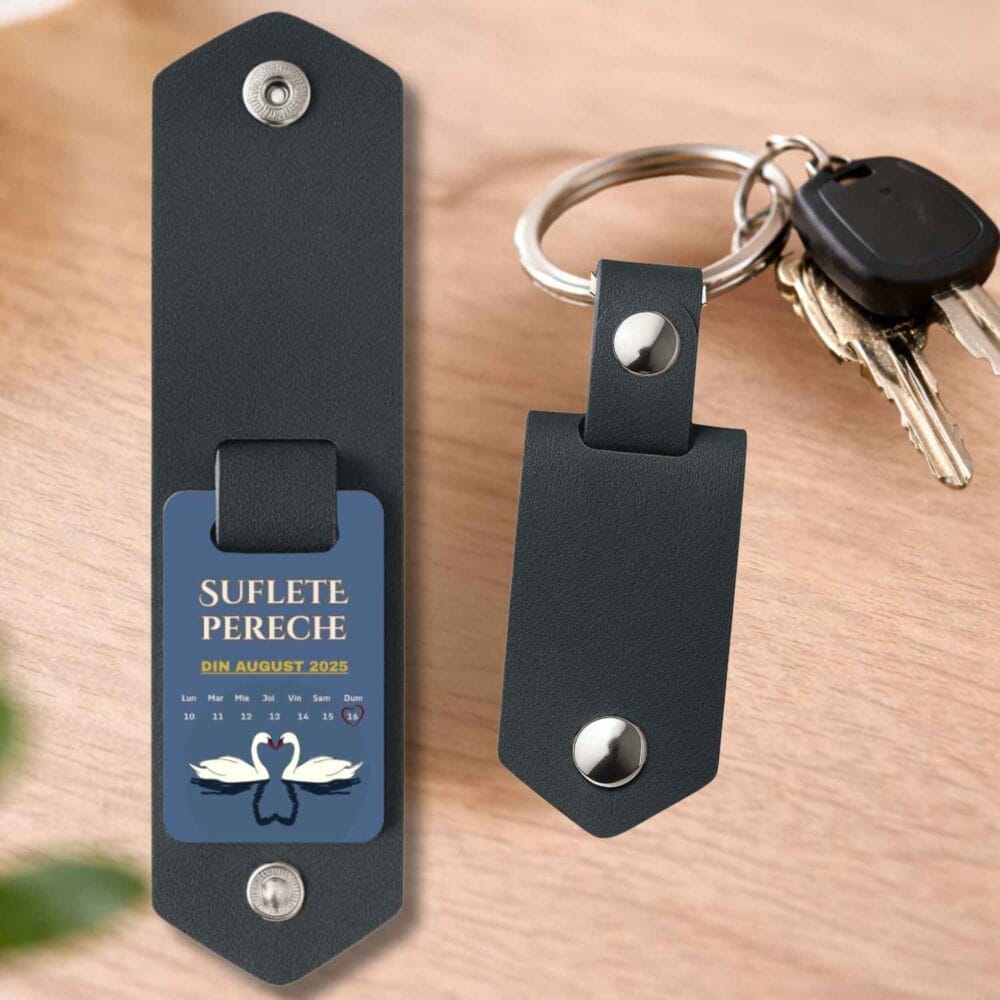 Breloc cuplu personalizat, model Suflete pereche, cu data relatie, nuntă sau aniversare