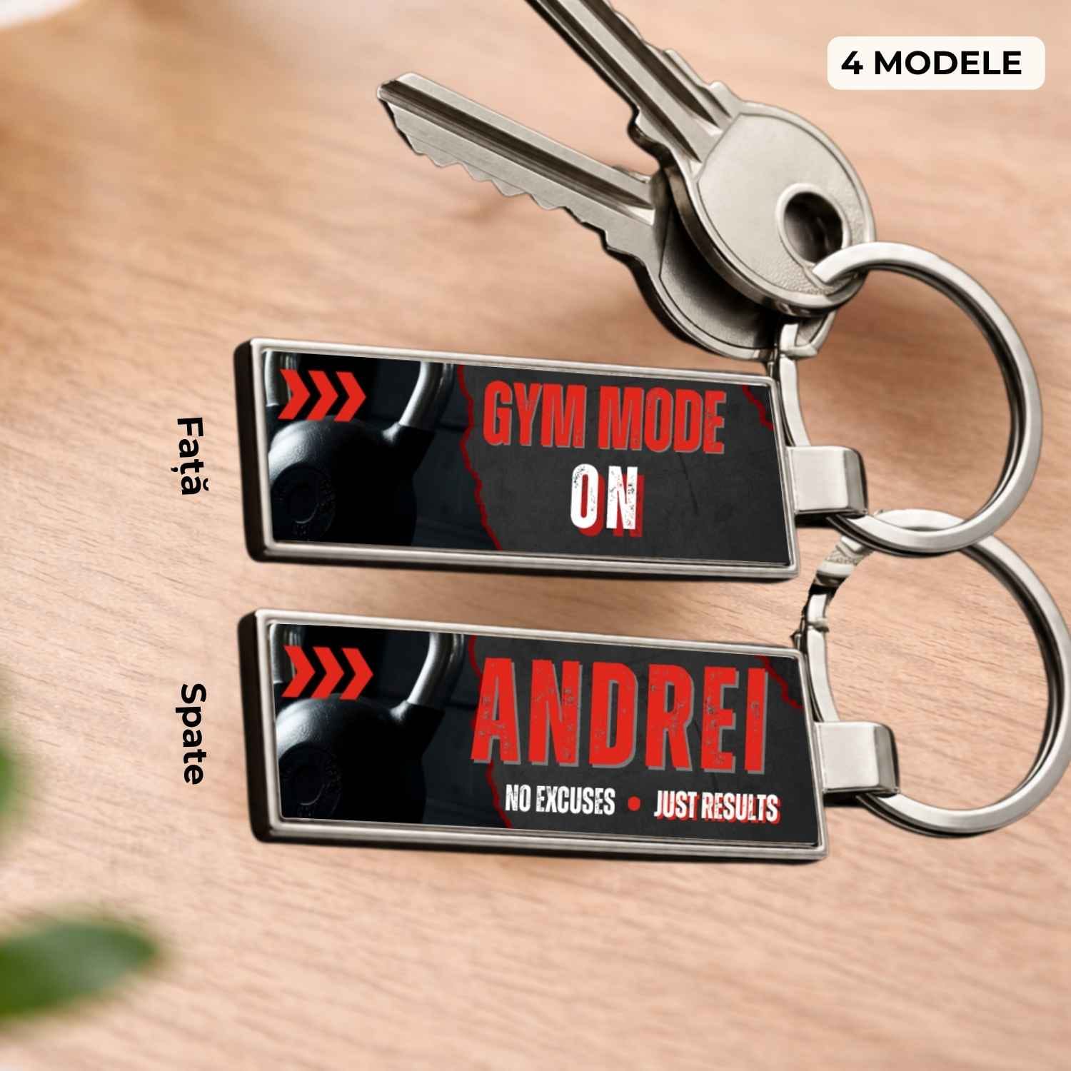 breloc-gym-personalizat-fata-verso-model-gym-mode-on Breloc GYM personalizat față-verso cu nume și mesaj, model Gym Mode On, cadou personalizat pentru iubitorii de sală și fitness