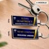Breloc slim corporate fata-verso personalizat cu logo, nume si functie, model business clasic
