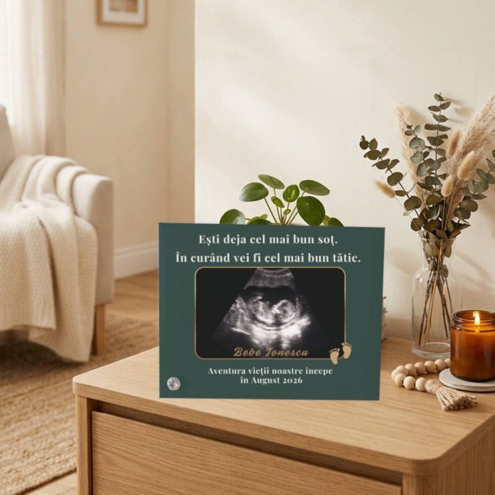 Ramă foto personalizată cu ecografie, cadou emoțional pentru viitorul tătic, model cu mesaj în curand vei fi cel mai bun tătic.