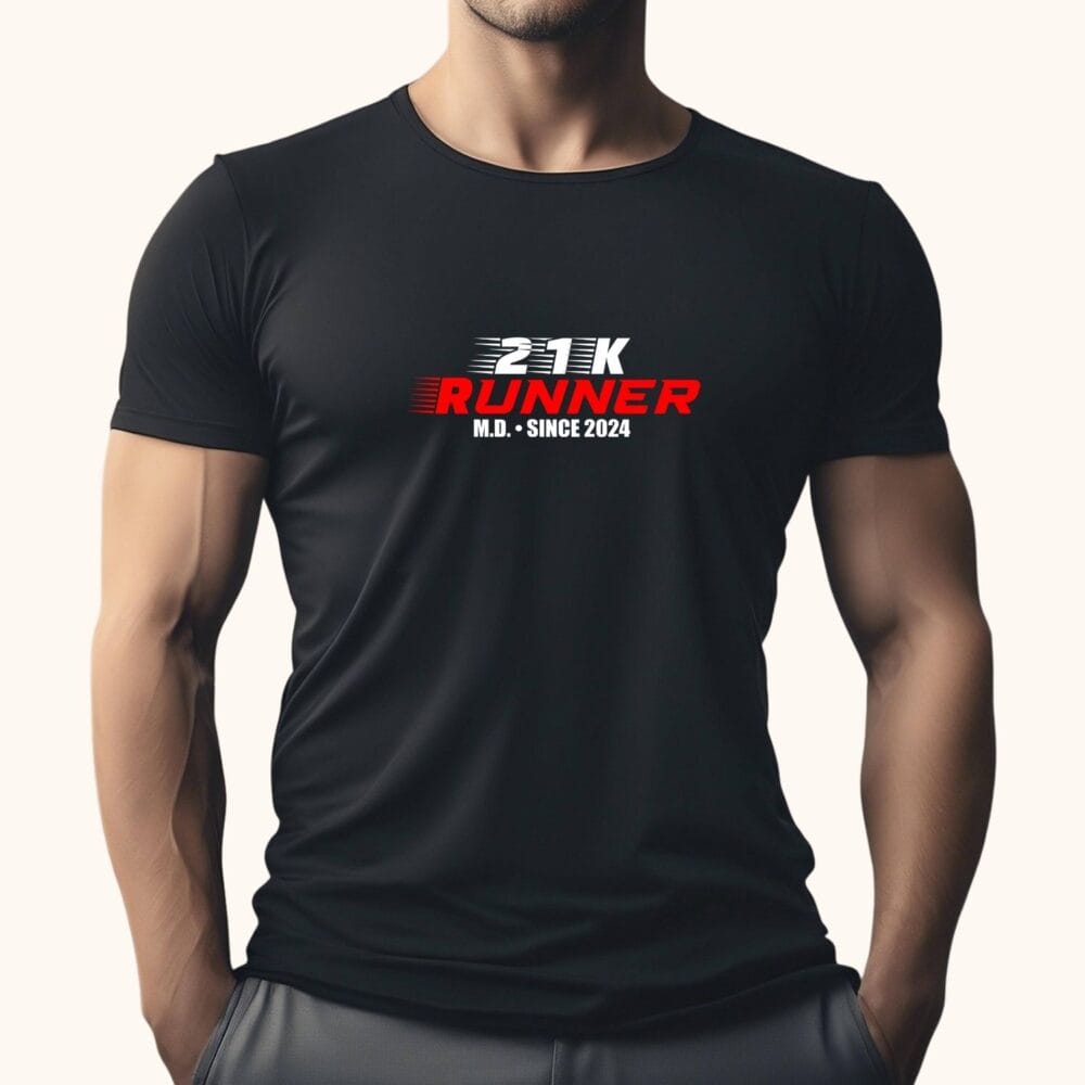 Tricou 21K Runner pentru bărbați, cadou personalizat pentru alergător pe tricou negru