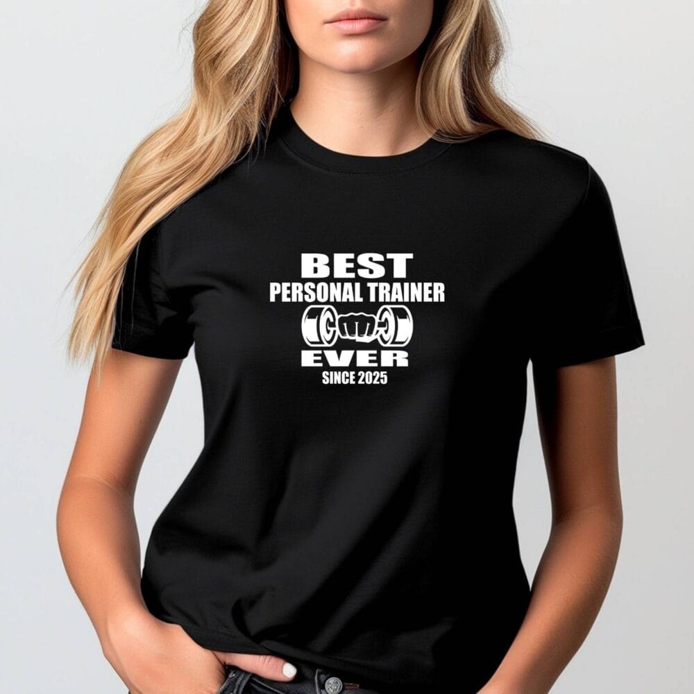Tricou Best Personal Trainer Ever pentru femei, cadou pentru antrenoare fitness pe tricou negru