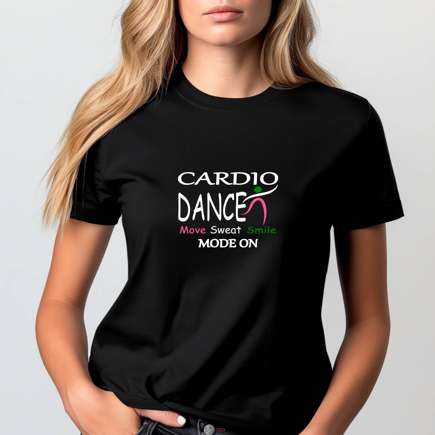 tricou-cardio-dance-femei-negru Tricou Cardio Dance pentru femei, model fitness pe muzică și aerobic pe tricou negru