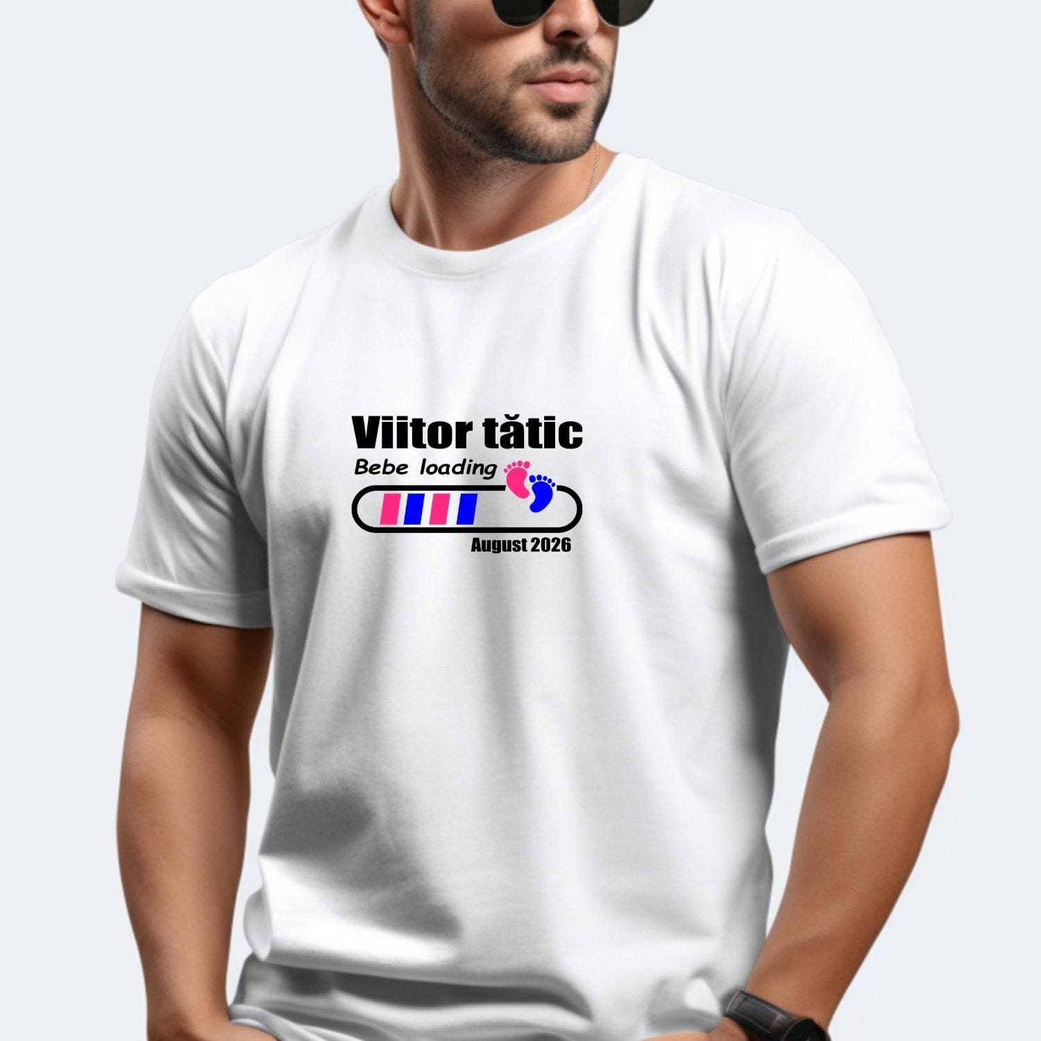 tricou-viitor-tatic-bebe-nume-loading-alb Tricou alb Viitor Tătic cu Bebe Loading personalizat, ideal pentru cadou de anunț sarcină